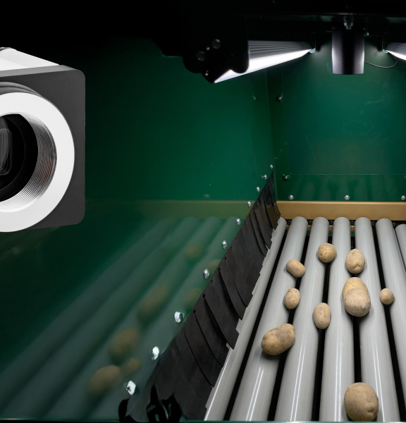 AI-based potato sorting system with a robust industrial camera for visual quality control in on-farm processing