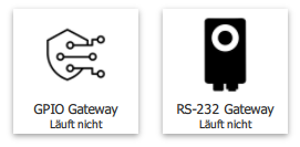 Two gateway buttons, neither of which is running: GPIO, RS-232