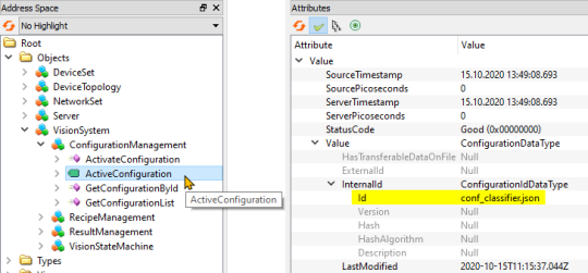 The Id conf_classifier.json is output as a value in the ActiveConfiguration node