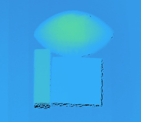 Depth map with blue area and low-contrast object edges