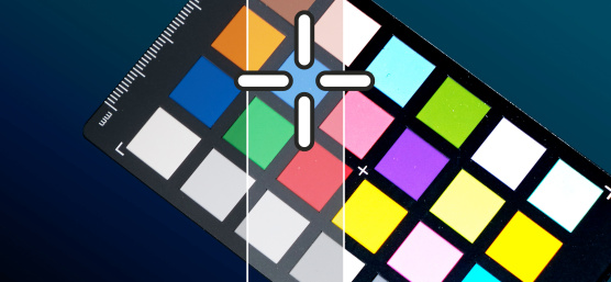 Blue is marked with a cross on a colour palette.