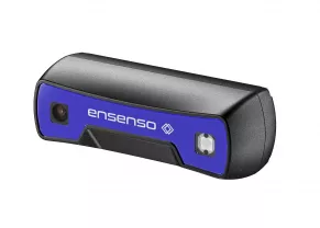 Front view of the black and blue Ensenso S 3D camera