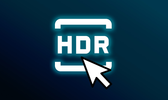 HDR icon with a click arrow on a dark background