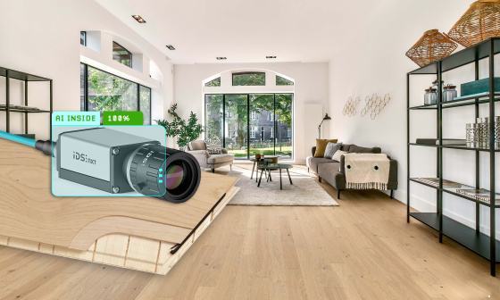 Room with parquet floor and IDS NXT camera on multi-layer parquet floorboard
