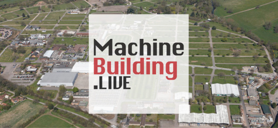 MachineBuilding.LIVE logo on a picture showing an aerial view of Stoneleigh Park