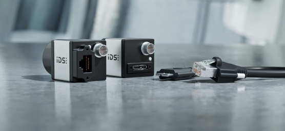 IDS cameras with USB and GigE ports and matching cables