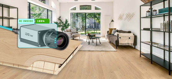 Room with parquet floor and IDS NXT camera on multi-layer parquet floorboard