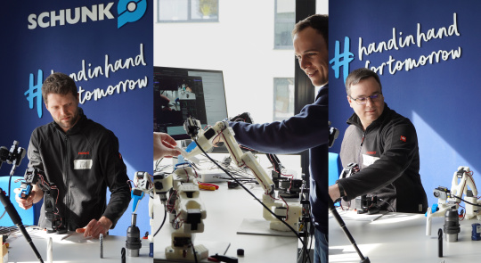 Hackathon participants experiment with uEye XC cameras mounted on robotic arms