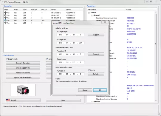 IDS Software Suite for industrial cameras: IDS Camera manager - manual ETH configuration