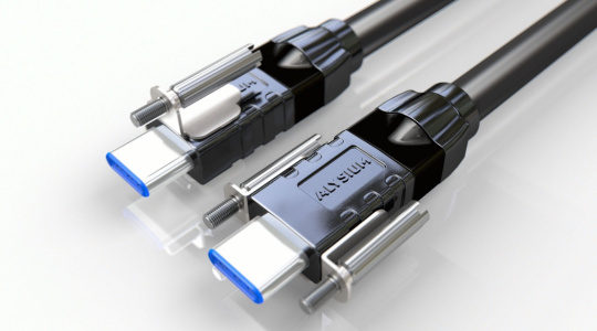 USB Type-C connector at the rear left with single screw connection and at the front right with double screw connection