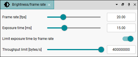 Simple setting of the bandwidth of a camera in the Brightness/frame rate dialog