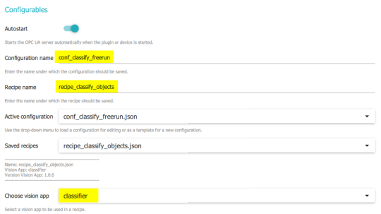 Under Configurables, different things can be named in fields marked in yellow
