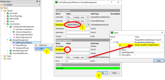 How to prepare the GetRecipeListFiltered function is marked step by step.