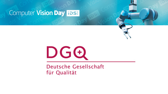 Logo of the DGQ (German Society for Quality) with robot and IDS camera