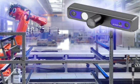 3D measuring system with Ensenso C cameras inspects containers and their automatic loading and unloading by robot