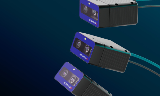 Three Ensenso B cameras focussing on the Vision Channel logo
