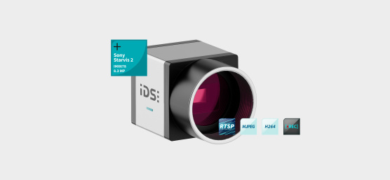 IDS ueye SCP monitoring camera with icons for Sony Starvis 2, RTSP, MJEG, H264, REC