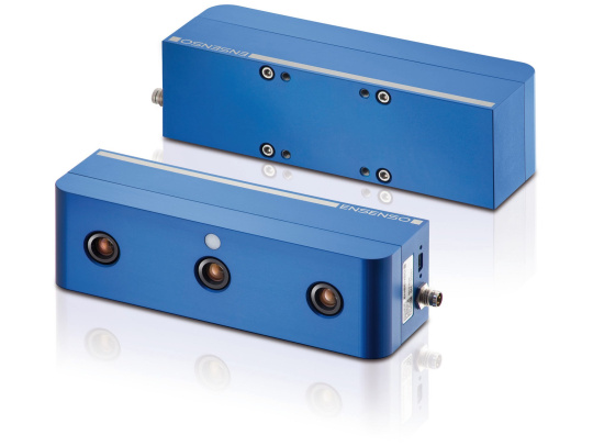 The Ensenso industrial camera integrates two CMOS sensors and an infrared pattern projector in a compact housing.