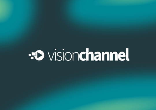 “visionchannel” logo on teal gradient with play icon