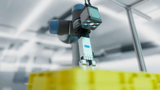 Nion 3D camera on robot arm above a box