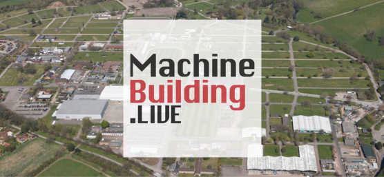 MachineBuilding.LIVE logo on a picture showing an aerial view of Stoneleigh Park