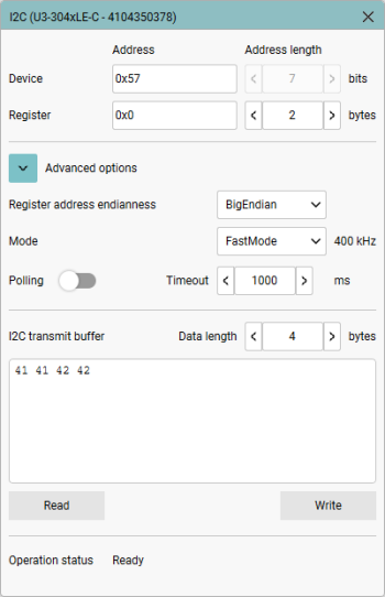 "I2C" dialog