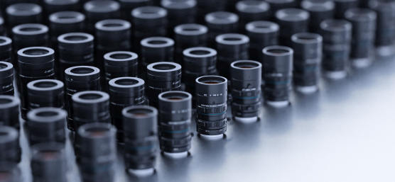 Industrial camera lenses arranged in rows