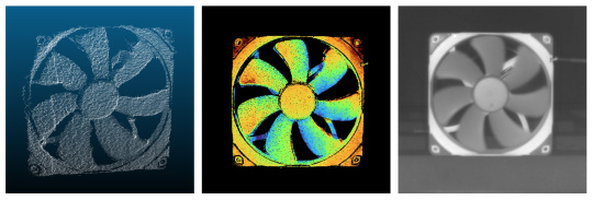 Three different representations of a fan wheel