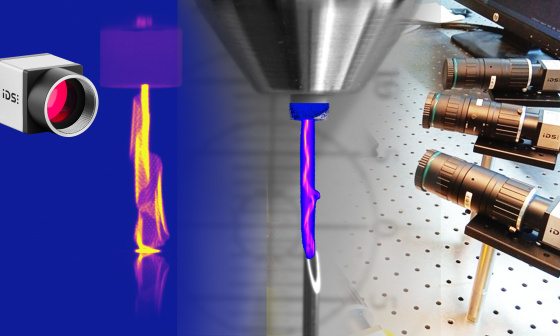 Assembly of a plasma discharge system and laboratory setup with IDS cameras on an optical table