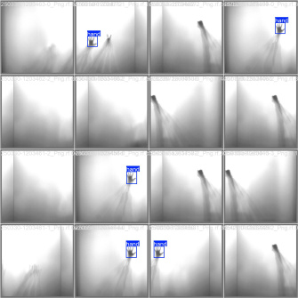 Screenshot showing 16 fields for distinguishing between an open hand and a fist in model training.