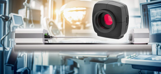 uEye camera on the right, an endoscope at centre height