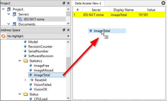 Information can be displayed on Data Access View-1 using drag & drop, here ImageTotal.
