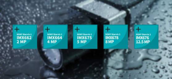 Industrial camera in a splash‑exposed environment with SONY Starvis‑2 sensor options