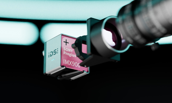IDS monitoring camera, label marked ‘Sony Pregius IMX900’ and lens.
