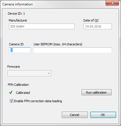 Screenshot from the IDS Software Suite showing the FPN correction.