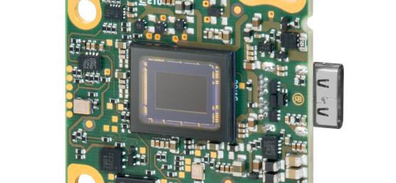 Compact board-level industrial camera from IDS with exposed image sensor and USB-C connection