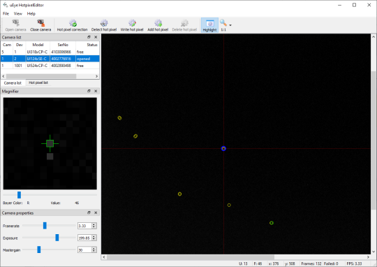 Screenshot of the uEye Hotpixel Editor
