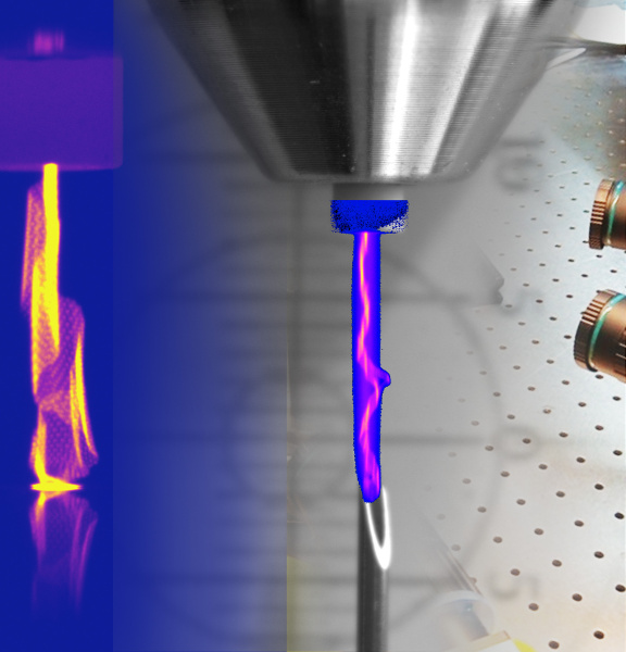 Assembly of a plasma discharge system and laboratory setup with IDS cameras on an optical table