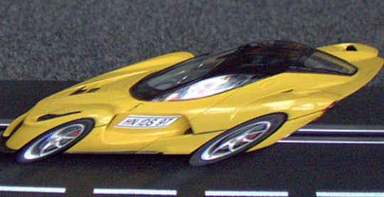 Yellow toy car with rolling shutter effect