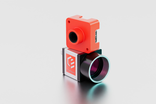 IDS industrial camera as an example with orange housing and customised logo