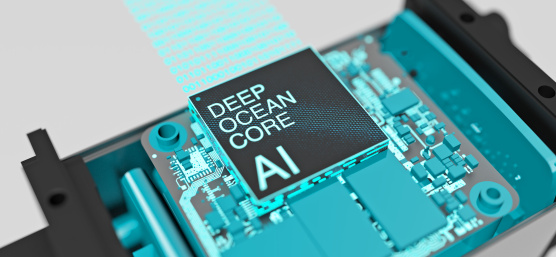 A chip with DEEP OCEAN CORE AI written on it is highlighted on the circuit board