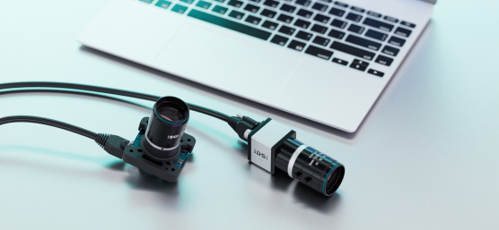 uEye live monitoring cameras in front of laptop