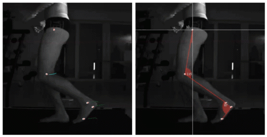 GIF of a person whose leg movement is being measured and analysed.