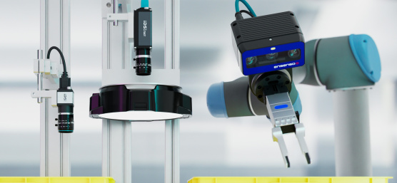 Three industrial cameras from IDS working in a robot cell