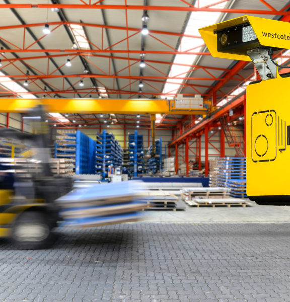 Westcotec camera monitors the speed of forklift trucks in an industrial hall