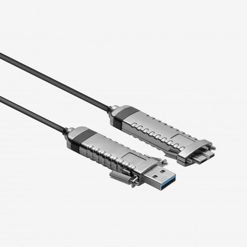 USB 3, AOC, active cable, straight, micro-B, screwable, drag chain, 30 m