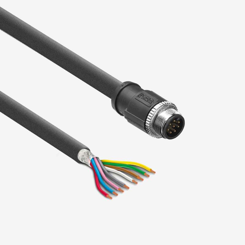 I/O + power supply cable, straight, 8-pin, M12, 5 m