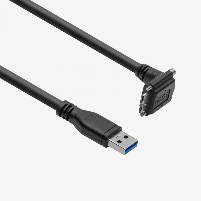 USB 3, standard cable, angled downwards, screwable, 3 m